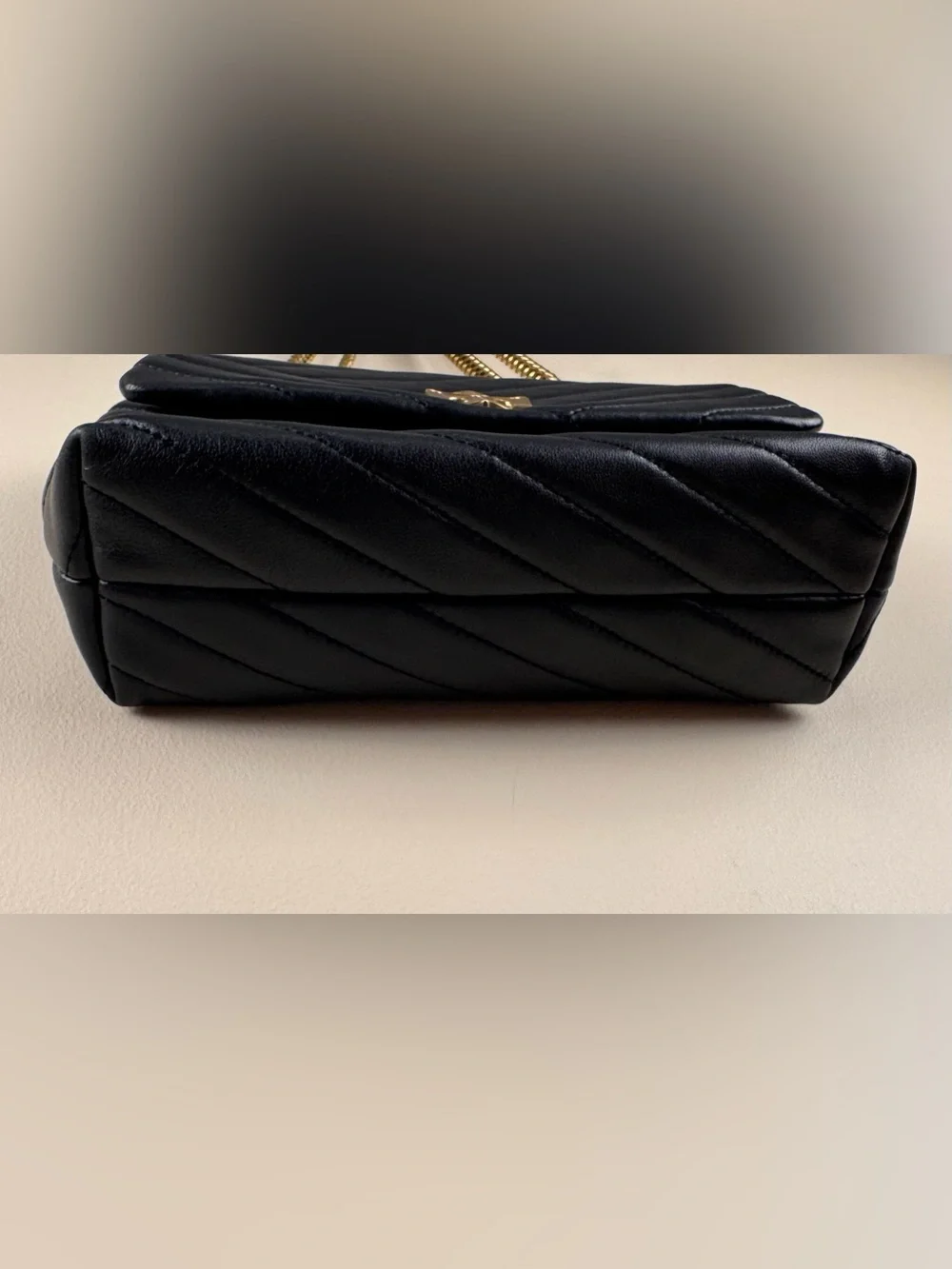 Tory Burch Kira Chevron Convertible Shoulder Bag Black Leather with Dust Bag